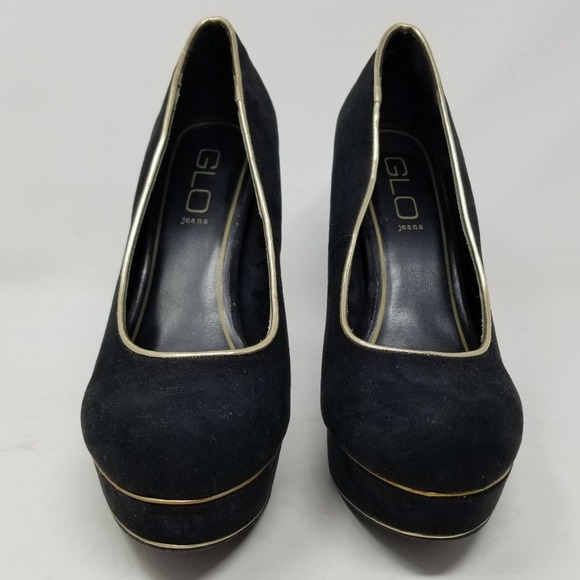 Glo Jeans Black Suede Platform Pumps Size 8.5 - Picture 6 of 11